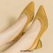 Pointed Toe Chunky Heels Knitted Summer Slingback Sandals - Yellow