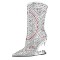 Pointed Toe Strange Leopard Teeth Heels Ankle Highs Transparent Rivet Rhinestones Booties - Clear