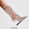 Pointed Toe Strange Leopard Teeth Heels Ankle Highs Transparent Rivet Rhinestones Booties - Clear