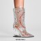 Pointed Toe Strange Leopard Teeth Heels Ankle Highs Transparent Rivet Rhinestones Booties - Clear
