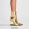Pointed Toe Strange Leopard Teeth Heels Ankle Highs Booties - Gold