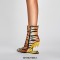 Pointed Toe Strange Leopard Teeth Heels Ankle Highs Booties - Leopard