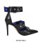 Pointed Toe Ankle Buckle Straps Rivet Decorated Stiletto Heels Punk Gothic Pumps - Black