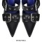 Pointed Toe Ankle Buckle Straps Rivet Decorated Stiletto Heels Punk Gothic Pumps - Black
