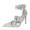 Pointed Toe Ankle Buckle Straps Rivet Decorated Stiletto Heels Punk Gothic Pumps - Silver