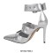 Pointed Toe Ankle Buckle Straps Rivet Decorated Stiletto Heels Punk Gothic Pumps - Silver