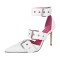 Pointed Toe Ankle Buckle Straps Rivet Decorated Stiletto Heels Punk Gothic Pumps - White