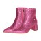 Pointed Toe Chunky Heels Rhinestone Glitters Blings Sparkle Ankle Highs Zipper Booties - Pink