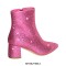 Pointed Toe Chunky Heels Rhinestone Glitters Blings Sparkle Ankle Highs Zipper Booties - Pink