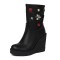Round Toe Platforms Ankle Highs Rhinestones Wedges  Boots - Black