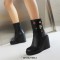 Round Toe Platforms Ankle Highs Rhinestones Wedges  Boots - Black