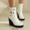 Round Toe Platforms Ankle Highs Rhinestones Wedges  Boots - White