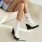 Round Toe Platforms Ankle Highs Rhinestones Wedges  Boots - White