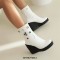 Round Toe Platforms Ankle Highs Rhinestones Wedges  Boots - White