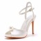Peep Toe Ankle Buckle Straps Bead Decorated Wedding Stiletto Sandals - Beige Satin