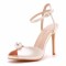 Peep Toe Ankle Buckle Straps Bead Decorated Wedding Stiletto Sandals - Champagne Satin