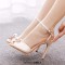 Peep Toe Ankle Buckle Straps Bead Decorated Wedding Stiletto Sandals - Champagne Satin