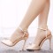Peep Toe Ankle Buckle Straps Bead Decorated Wedding Stiletto Sandals - Champagne Satin
