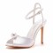 Peep Toe Ankle Buckle Straps Bead Decorated Wedding Stiletto Sandals - White Satin
