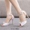 Peep Toe Ankle Buckle Straps Bead Decorated Wedding Stiletto Sandals - White Satin