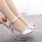 Peep Toe Ankle Buckle Straps Bead Decorated Wedding Stiletto Sandals - White Satin
