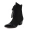 Pointed Toe Patchwork Ankle Highs Lace Up Chunky Heels Printed Fabric Cowboy Boots - Black Patent