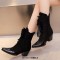 Pointed Toe Patchwork Ankle Highs Lace Up Chunky Heels Printed Fabric Cowboy Boots - Black Patent