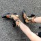 Pointed Toe Patchwork Ankle Highs Lace Up Chunky Heels Printed Fabric Cowboy Boots - Yellow Patent