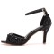 Peep Toe Ankle Buckle Straps Kitten Heels Dorsay Crystal Rhinestones Sandals Pumps - Black