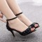 Peep Toe Ankle Buckle Straps Kitten Heels Dorsay Crystal Rhinestones Sandals Pumps - Black