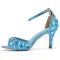 Peep Toe Ankle Buckle Straps Kitten Heels Dorsay Crystal Rhinestones Sandals Pumps - Blue