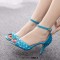 Peep Toe Ankle Buckle Straps Kitten Heels Dorsay Crystal Rhinestones Sandals Pumps - Blue