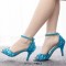 Peep Toe Ankle Buckle Straps Kitten Heels Dorsay Crystal Rhinestones Sandals Pumps - Blue
