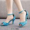 Peep Toe Ankle Buckle Straps Kitten Heels Dorsay Crystal Rhinestones Sandals Pumps - Blue