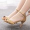 Peep Toe Ankle Buckle Straps Kitten Heels Dorsay Crystal Rhinestones Sandals Pumps - Gold