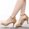 Peep Toe Ankle Buckle Straps Kitten Heels Dorsay Crystal Rhinestones Sandals Pumps - Gold