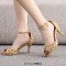 Peep Toe Ankle Buckle Straps Kitten Heels Dorsay Crystal Rhinestones Sandals Pumps - Gold