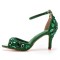 Peep Toe Ankle Buckle Straps Kitten Heels Dorsay Crystal Rhinestones Sandals Pumps - Green