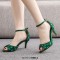 Peep Toe Ankle Buckle Straps Kitten Heels Dorsay Crystal Rhinestones Sandals Pumps - Green