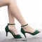 Peep Toe Ankle Buckle Straps Kitten Heels Dorsay Crystal Rhinestones Sandals Pumps - Green