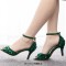 Peep Toe Ankle Buckle Straps Kitten Heels Dorsay Crystal Rhinestones Sandals Pumps - Green