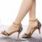 Peep Toe Ankle Buckle Straps Kitten Heels Dorsay Crystal Rhinestones Sandals Pumps - Gold Colorful
