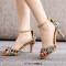 Peep Toe Ankle Buckle Straps Kitten Heels Dorsay Crystal Rhinestones Sandals Pumps - Gold Colorful