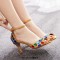 Peep Toe Ankle Buckle Straps Kitten Heels Dorsay Crystal Rhinestones Sandals Pumps - Gold Colorful