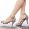 Peep Toe Ankle Buckle Straps Kitten Heels Dorsay Crystal Rhinestones Sandals Pumps - Silver