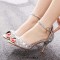 Peep Toe Ankle Buckle Straps Kitten Heels Dorsay Crystal Rhinestones Sandals Pumps - Silver