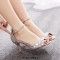 Peep Toe Ankle Buckle Straps Kitten Heels Dorsay Crystal Rhinestones Sandals Pumps - Silver