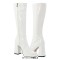Square Toe Chunky Heels Low Platforms Side Zip Knee Highs Boots - White Patent