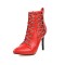 Pointed Toe Stiletto Heels Ankle High Chain Decorated Zipper Punk Boots - Red