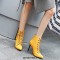 Pointed Toe Stiletto Heels Ankle High Chain Decorated Zipper Punk Boots - Yellow